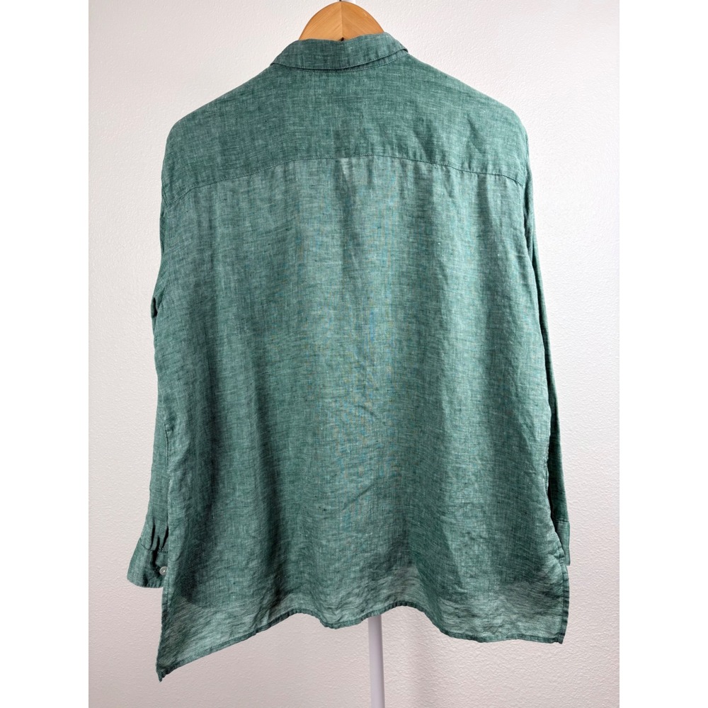 J. Jill Love Linen Green Button Down Shirt Womens Medium Long Sleeve Pocket Top - Picture 2 of 7